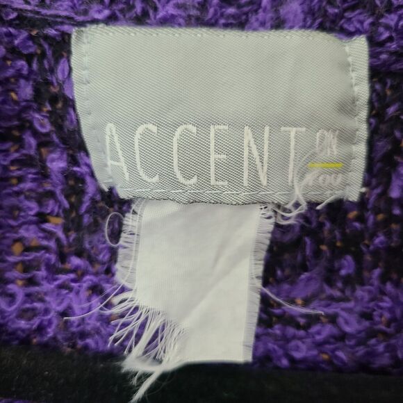 VINTAGE Cardigan BOUCLE Sweater size M Purple Oversized Plaid Pattern - Picture 3 of 3